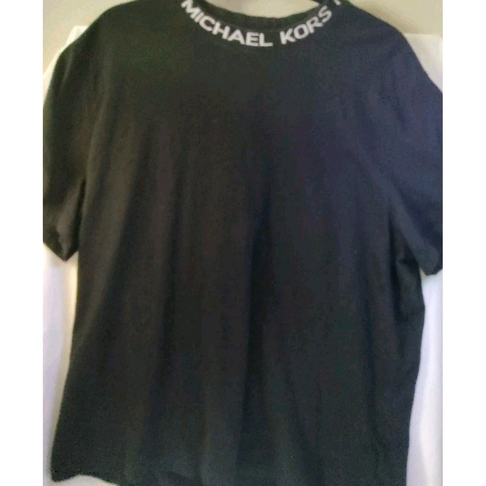 Michael‎ Kors Mens Black Logo-Embtoidered T-Shirt